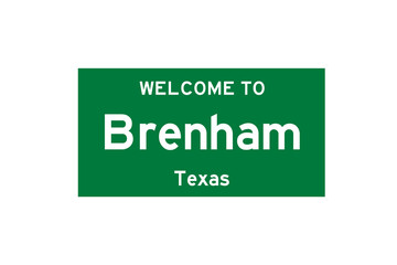 Brenham, Texas, USA. City limit sign on transparent background. 