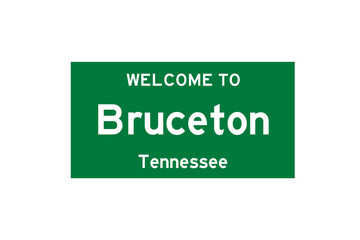 Bruceton, Tennessee, USA. City limit sign on transparent background. 