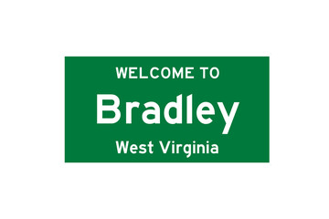 Bradley, West Virginia, USA. City limit sign on transparent background. 