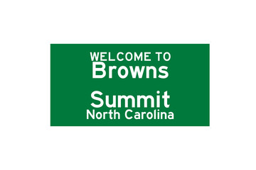 Browns Summit, North Carolina, USA. City limit sign on transparent background. 