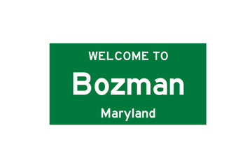 Bozman, Maryland, USA. City limit sign on transparent background. 
