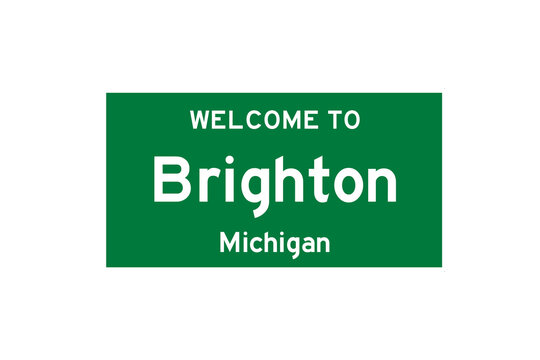 Brighton, Michigan, USA. City Limit Sign On Transparent Background. 