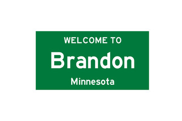 Brandon, Minnesota, USA. City limit sign on transparent background. 