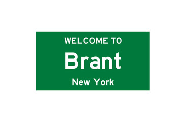 Brant, New York, USA. City limit sign on transparent background. 