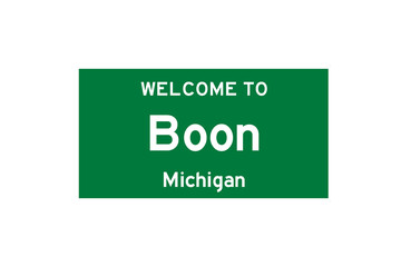 Boon, Michigan, USA. City limit sign on transparent background. 