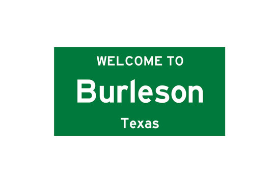 Burleson, Texas, USA. City limit sign on transparent background. 