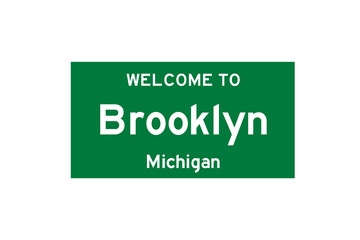 Brooklyn, Michigan, USA. City limit sign on transparent background. 
