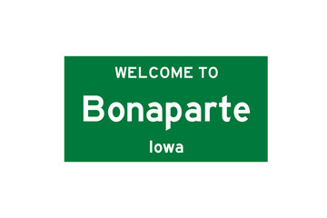Bonaparte, Iowa, USA. City limit sign on transparent background. 