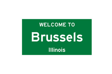 Brussels, Illinois, USA. City limit sign on transparent background. 