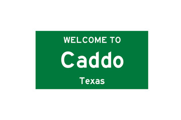 Caddo, Texas, USA. City limit sign on transparent background. 