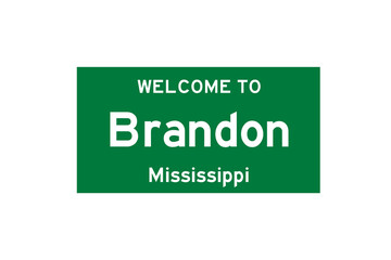 Brandon, Mississippi, USA. City limit sign on transparent background. 