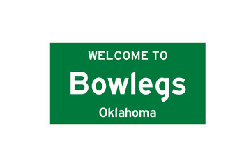 Bowlegs, Oklahoma, USA. City limit sign on transparent background. 