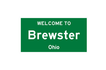 Brewster, Ohio, USA. City limit sign on transparent background. 