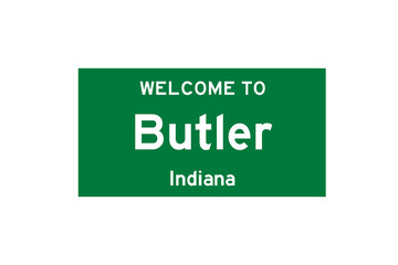 Butler, Indiana, USA. City limit sign on transparent background. 