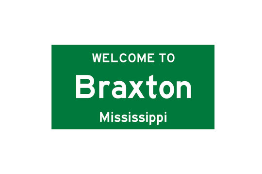 Braxton, Mississippi, USA. City limit sign on transparent background. 