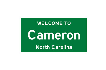 Cameron, North Carolina, USA. City limit sign on transparent background. 