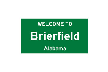 Brierfield, Alabama, USA. City limit sign on transparent background. 