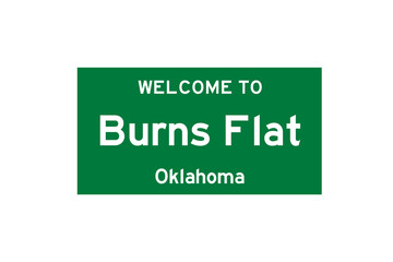 Burns Flat, Oklahoma, USA. City limit sign on transparent background. 
