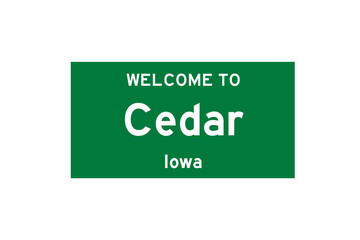 Cedar, Iowa, USA. City limit sign on transparent background. 