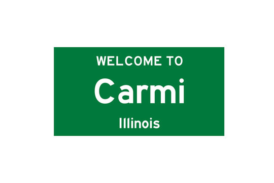Carmi, Illinois, USA. City limit sign on transparent background. 