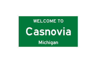 Casnovia, Michigan, USA. City limit sign on transparent background. 