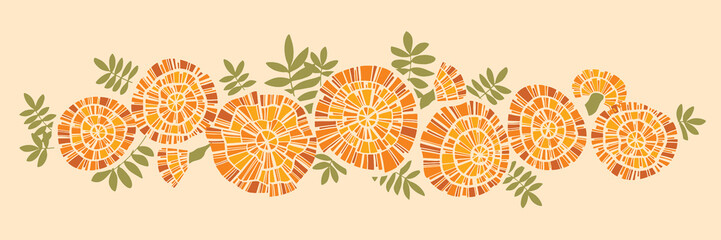 Marigold garland illustration. Marigolds header. - 542005775