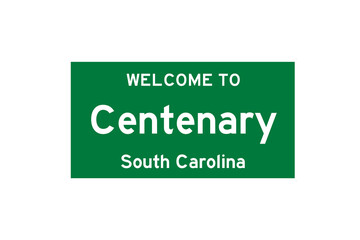 Centenary, South Carolina, USA. City limit sign on transparent background. 