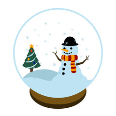 雪だるまが飾られているスノードームのイラスト