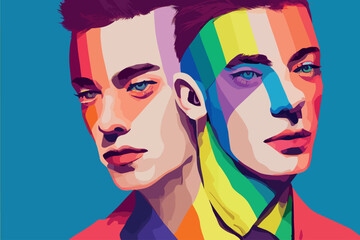 Fototapeta premium Lgbt guys against discrimination of human rights, proud look,