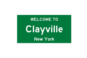 Clayville, New York, USA. City limit sign on transparent background. 