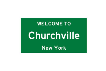 Churchville, New York, USA. City limit sign on transparent background. 