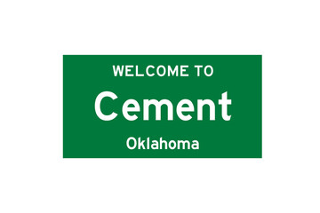 Cement, Oklahoma, USA. City limit sign on transparent background. 