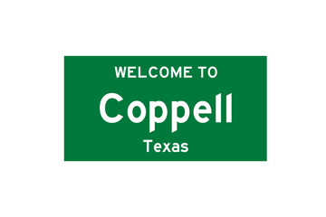 Coppell, Texas, USA. City limit sign on transparent background. 