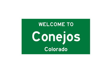 Conejos, Colorado, USA. City limit sign on transparent background. 