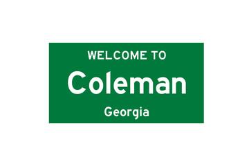 Coleman, Georgia, USA. City limit sign on transparent background. 