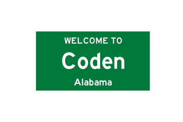 Coden, Alabama, USA. City limit sign on transparent background. 