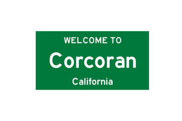 Corcoran, California, USA. City limit sign on transparent background. 