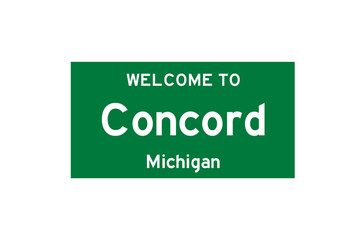 Concord, Michigan, USA. City limit sign on transparent background. 