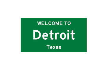 Detroit, Texas, USA. City limit sign on transparent background. 
