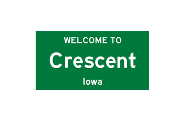 Crescent, Iowa, USA. City limit sign on transparent background. 