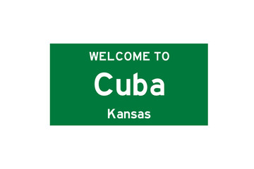 Cuba, Kansas, USA. City limit sign on transparent background. 