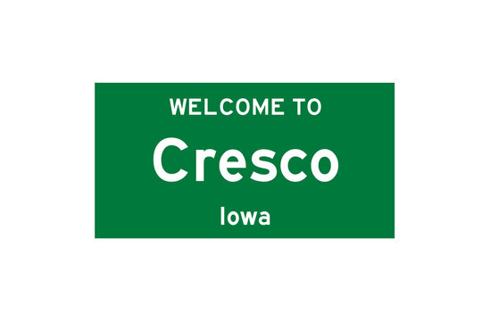 Cresco, Iowa, USA. City limit sign on transparent background. 