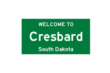 Cresbard, South Dakota, USA. City limit sign on transparent background. 