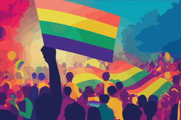 Lgbtq+ pride and tolerance people, parade, rainbow flags, balloons