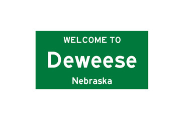 Deweese, Nebraska, USA. City limit sign on transparent background. 