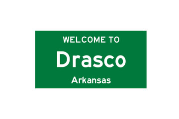 Drasco, Arkansas, USA. City limit sign on transparent background. 