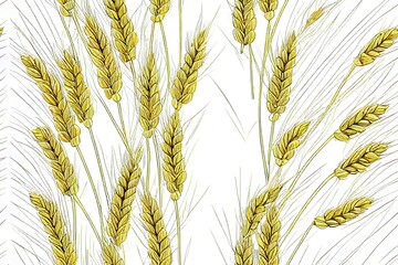 Wheat spikelets and grains, seamless pattern. Outline drawn in sketch style isolated. Design of print, wrapping paper, packaging on theme of bakery products, flour, harvest, thanksgiving. - obrazy, fototapety, plakaty