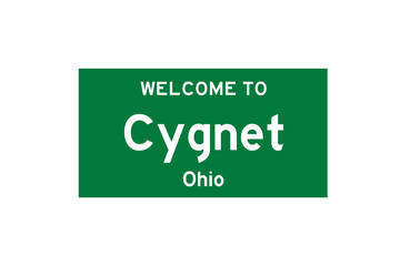 Cygnet, Ohio, USA. City limit sign on transparent background. 