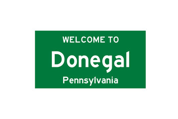 Donegal, Pennsylvania, USA. City limit sign on transparent background. 