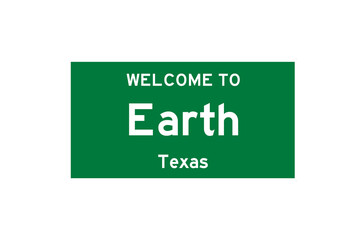 Earth, Texas, USA. City limit sign on transparent background. 